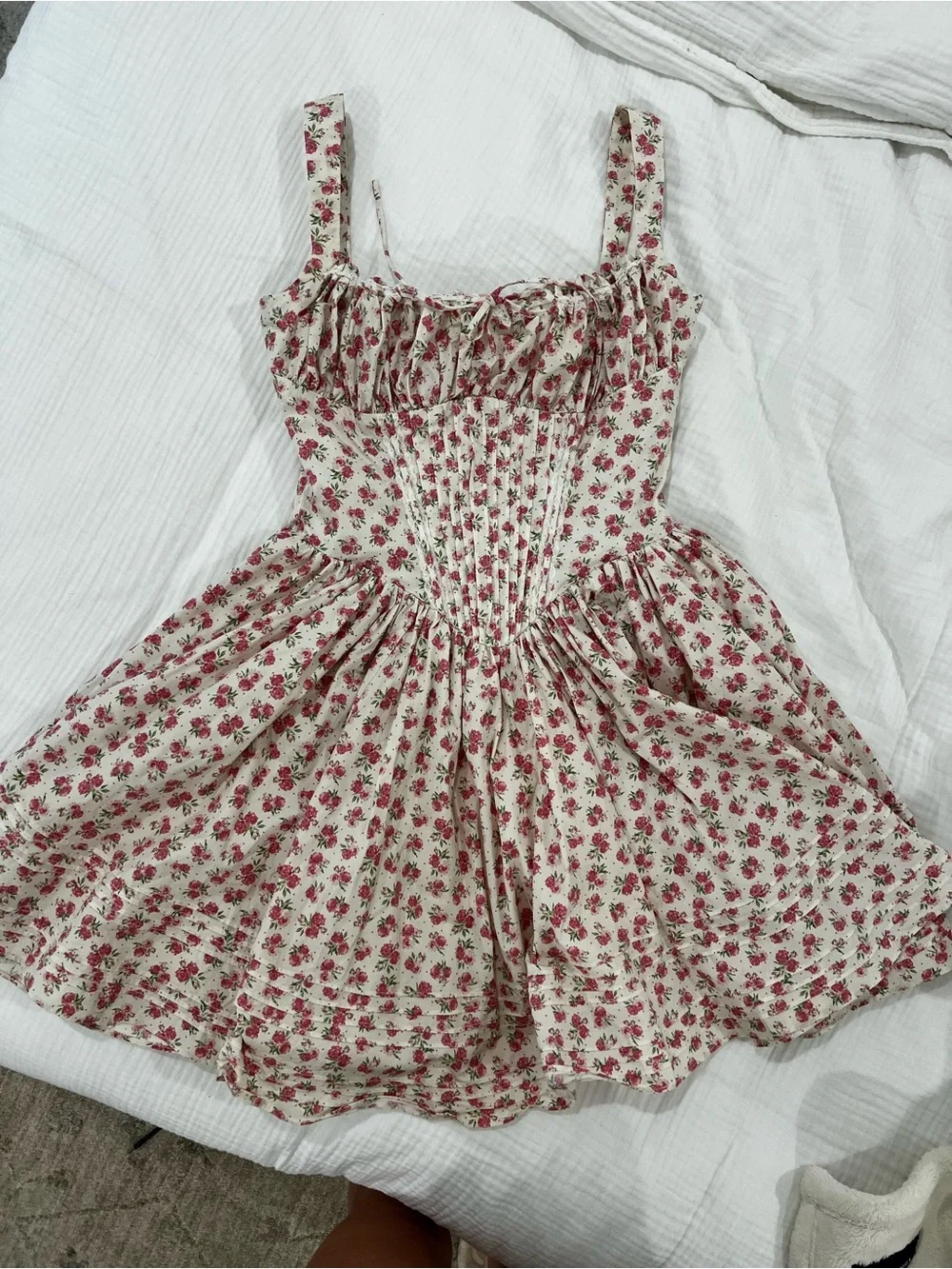 House of Cb Natassia White Rosebud Print Cotton Mini Dress - Picture 2 of 6